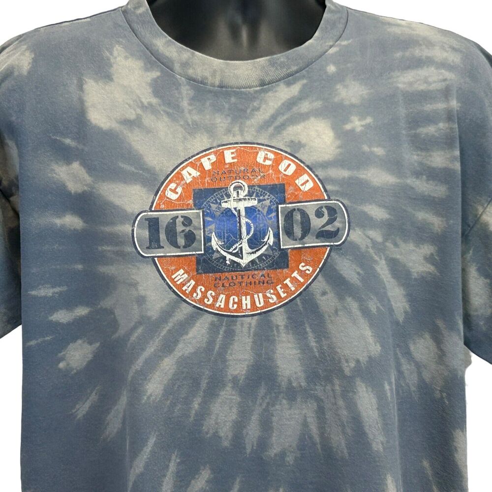 Vintage 90s Cape Cod Massachusetts T Shirt XL X-Large Blue Nautical Tie Dye USA